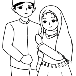 Cute Muslim Married Couple Wearing White Wedding Dress