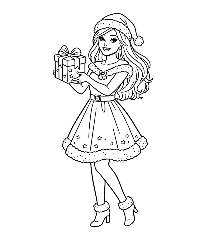 Barbie Christmas Coloring Page