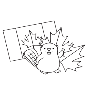 Beaver with Canadian Flag and maple leaf