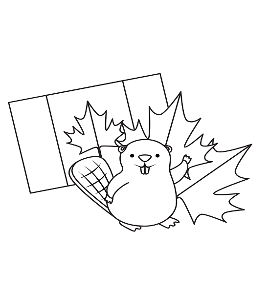 Beaver with Canadian Flag and maple leaf