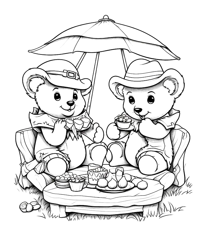 Coloring pages Teddy bears go to picnic