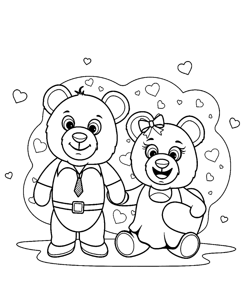 Coloring teddy bear couple