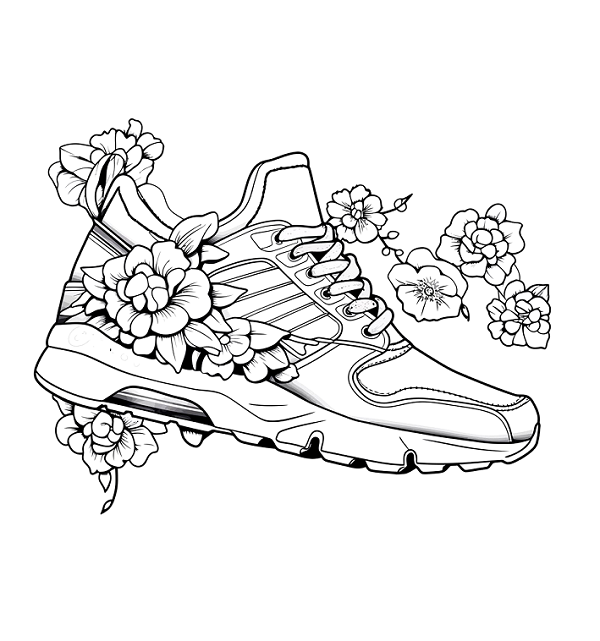 Flowers and shoes coloring sheet