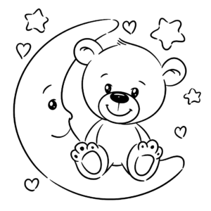 Fun moon and bear coloring pages