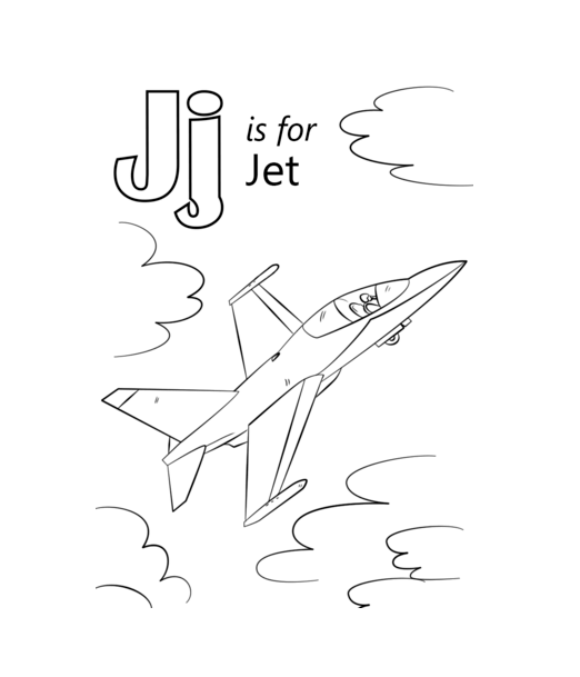 Letter j is for jet coloring page