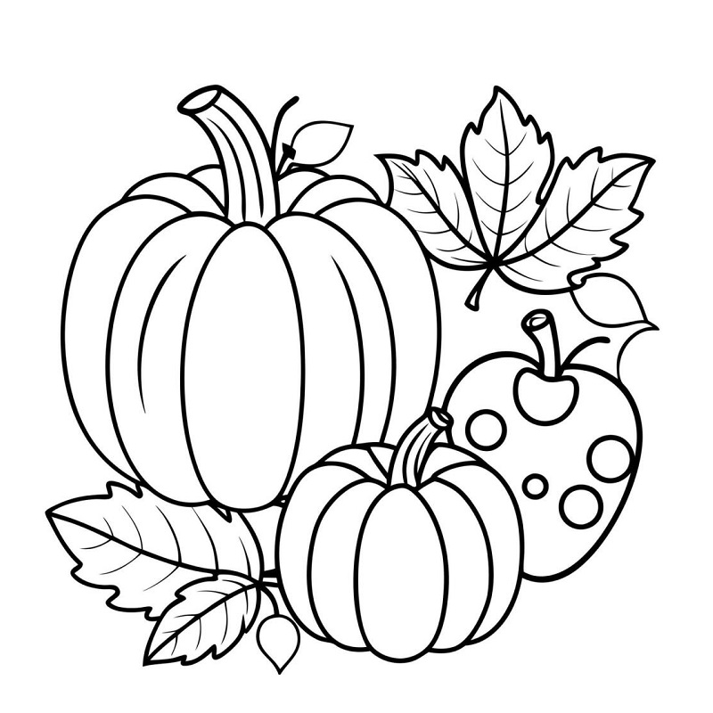 Pumpkin and leaves coloring page free
