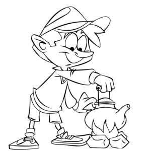 Boy Warming Water on Campfire Camping