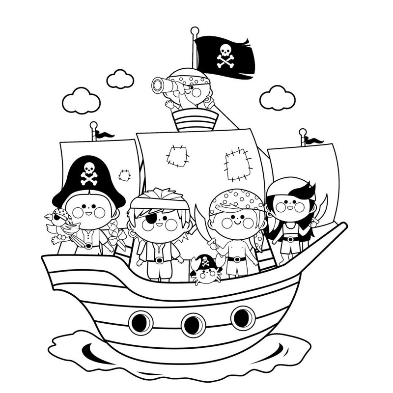 Cartoon pirate ship coloring page