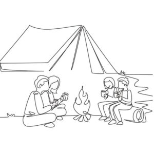Family camping coloring pages