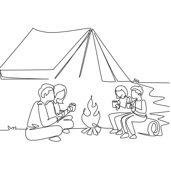 Family camping coloring pages