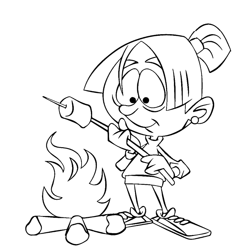 Girl Grilling Food at Camping