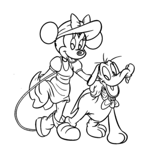 Minnie Mouse and her pet dog pluto