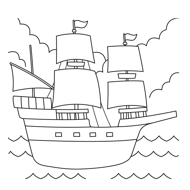 Pirate ship drawing with color