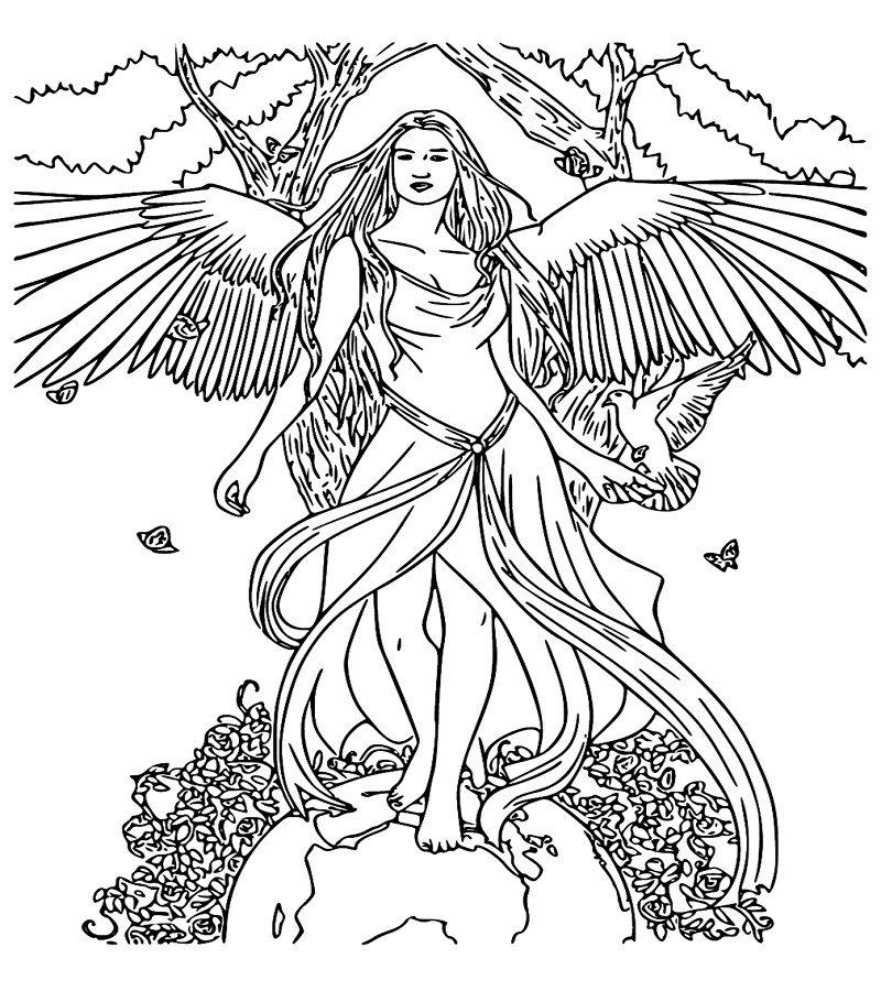 Realistic angel coloring pages