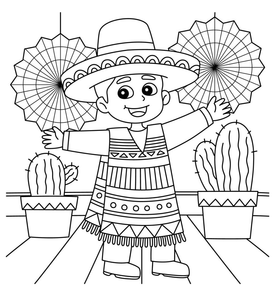 Mexican boy coloring page for kids
