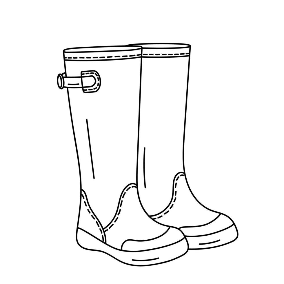 Rain rubber bootes in the doodle style